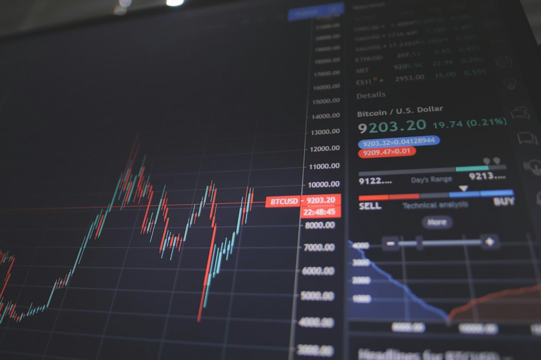 Gráfico de cotización de bitcoin en una pantalla de mercado