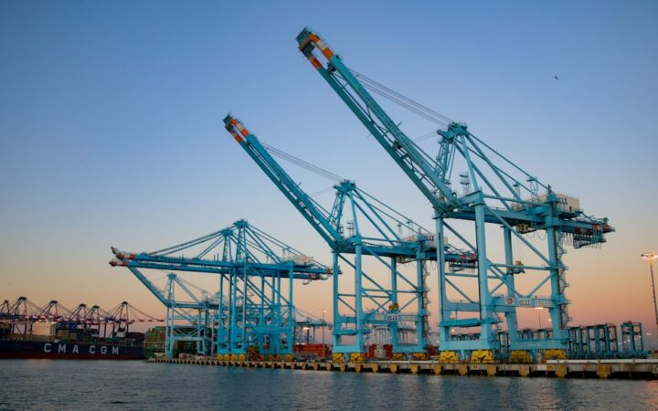 Grúas operando en una terminal de contenedores